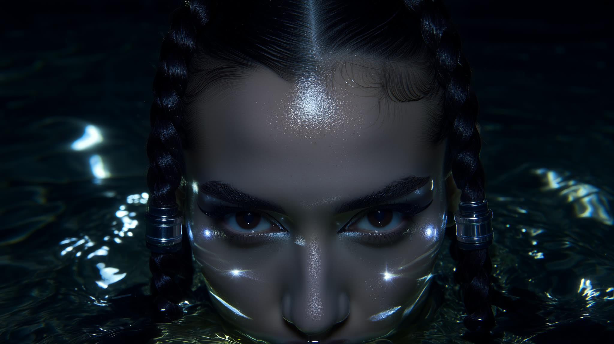 The locked face — two braids, open gaze, no mask