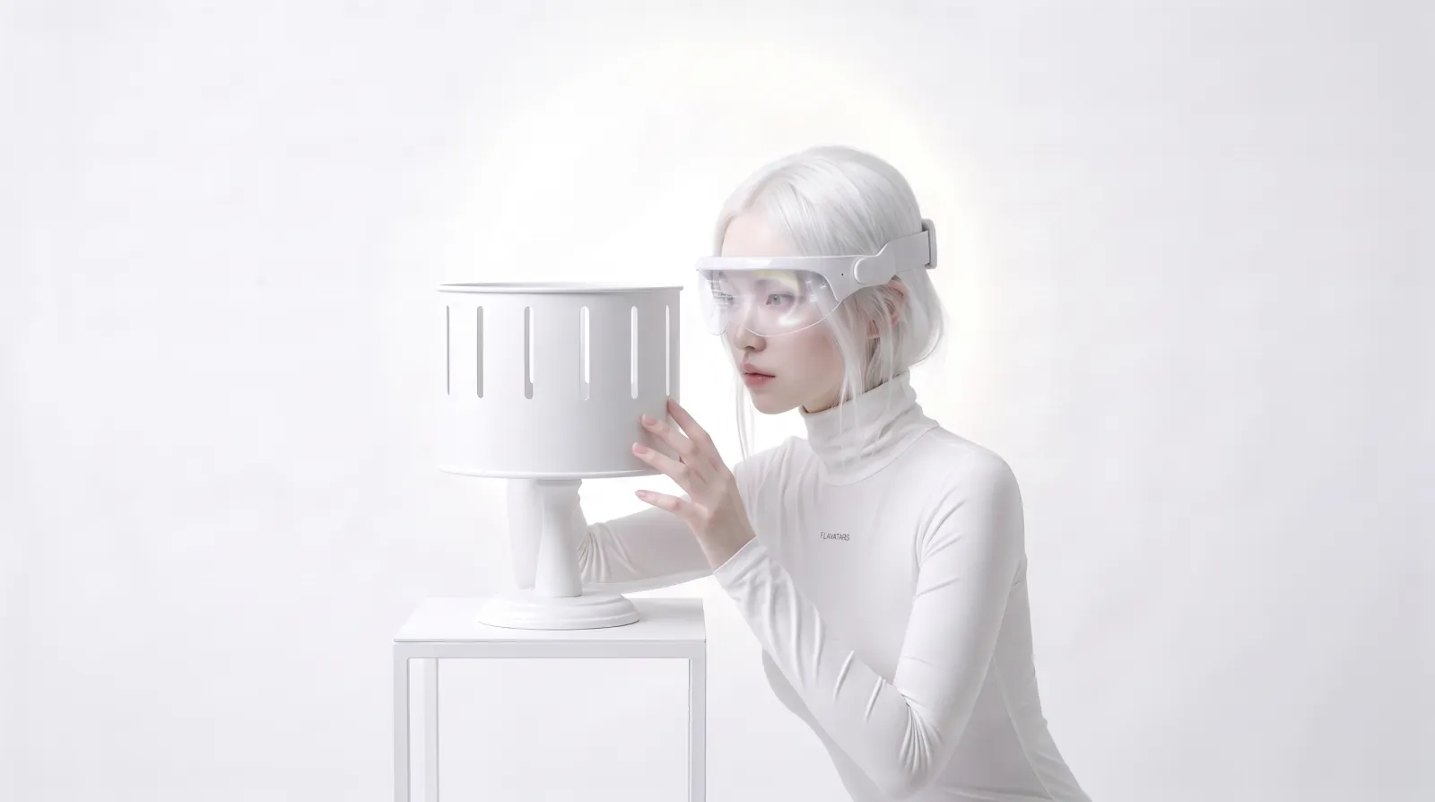 The Flavatars mascot looking through the slits of a white zoetrope, a drum that turns a loop of drawings into motion