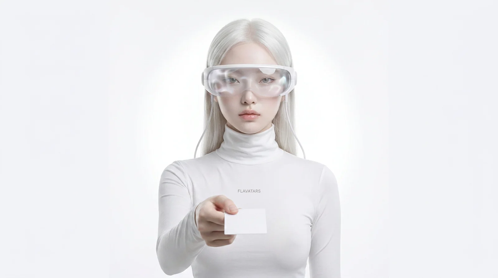 The Flavatars mascot offering a white card to the viewer — when to hire an AI creative studio