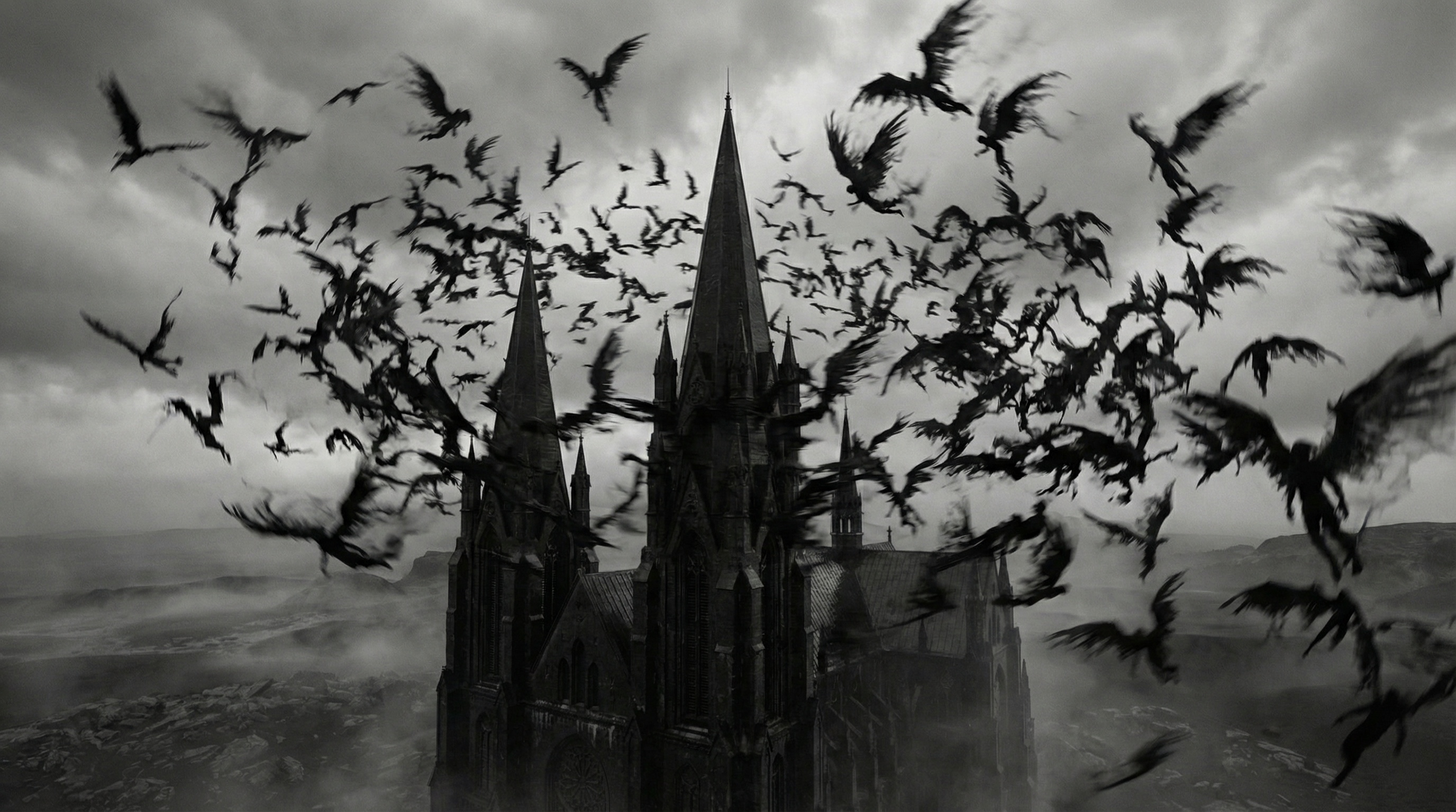 The finale — ravens tearing up through the dome