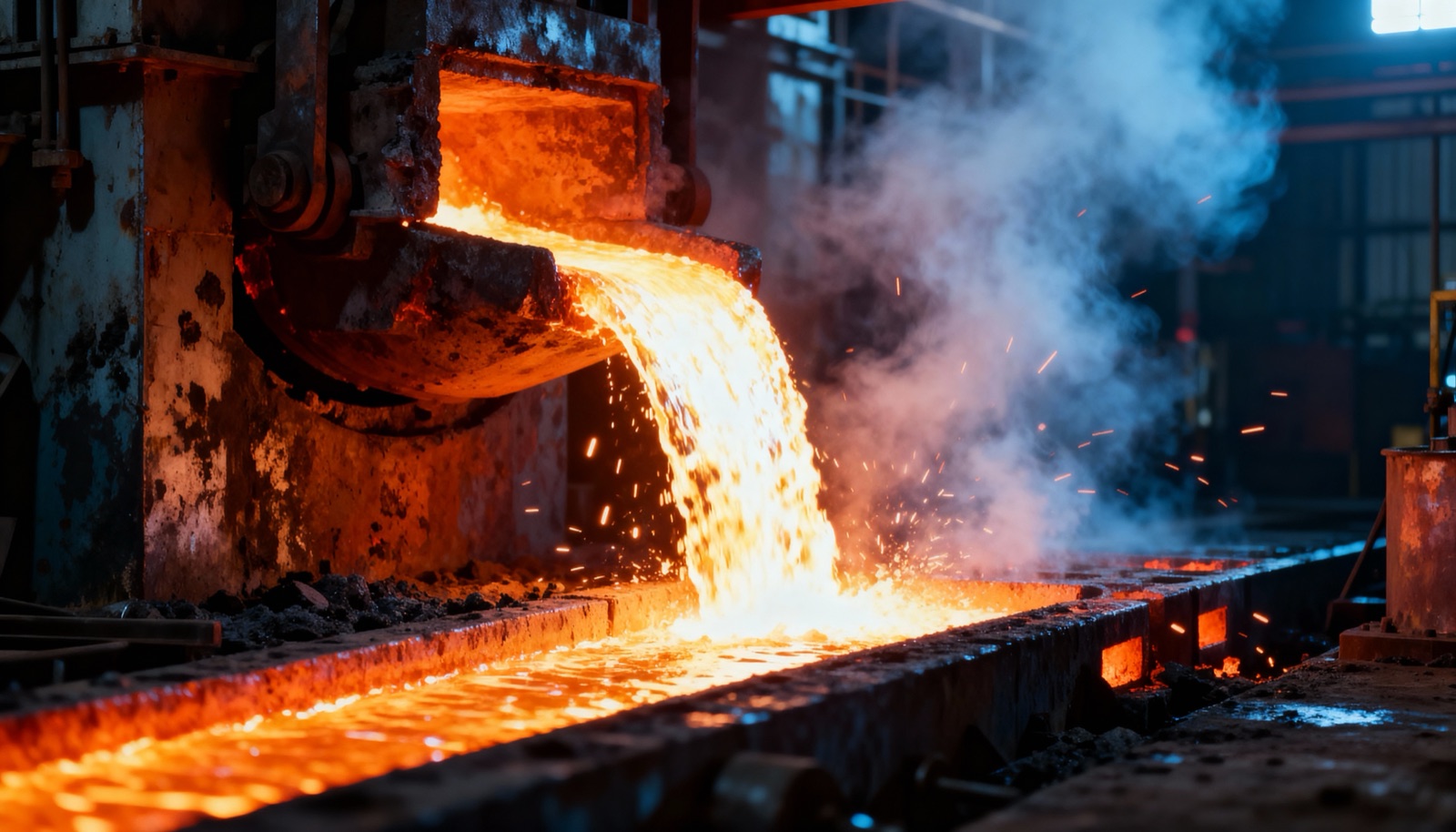 The pour — molten metal in the foundry