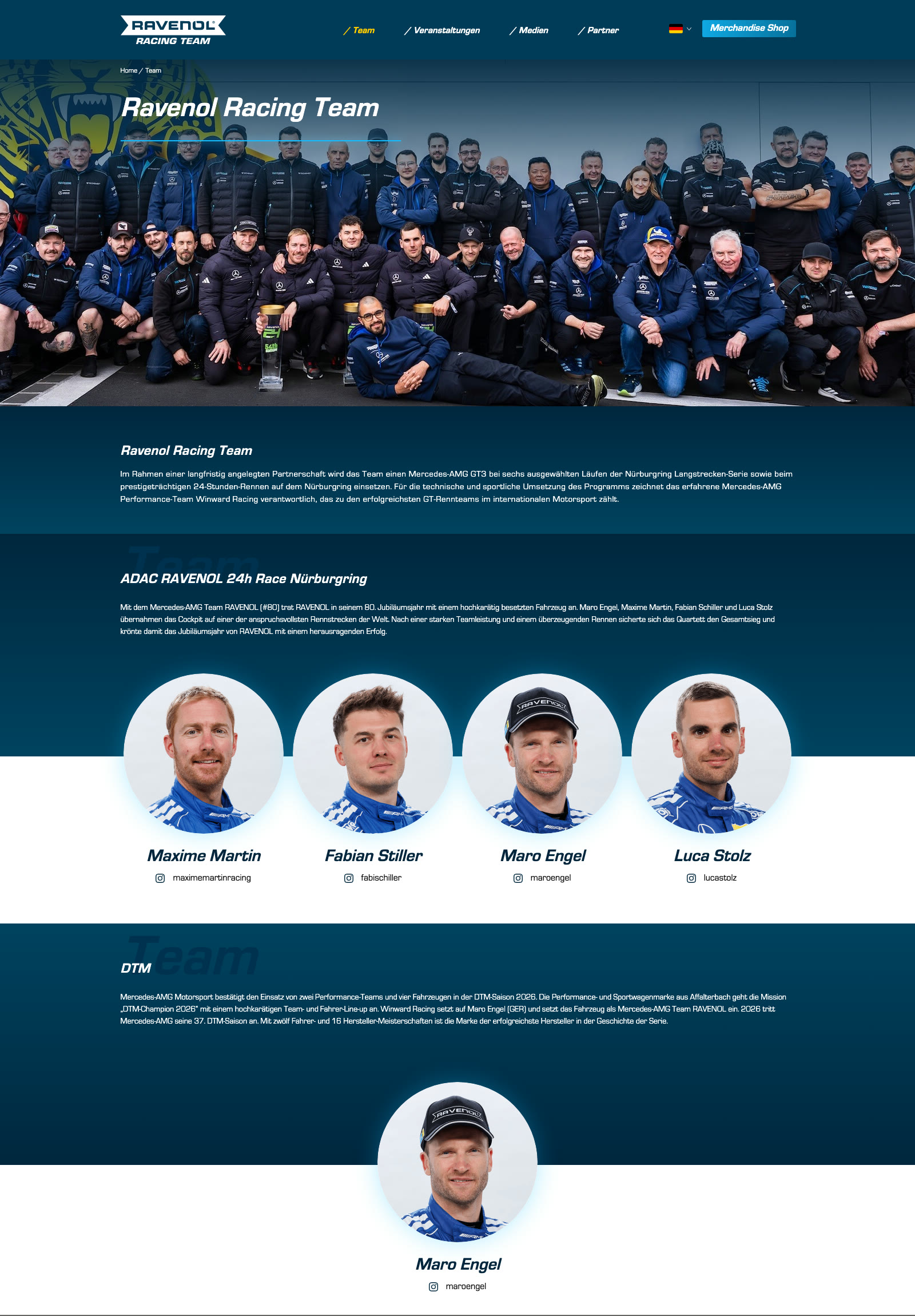 RAVENOL Racing Team — Team page on the live site, designed by Flavatars