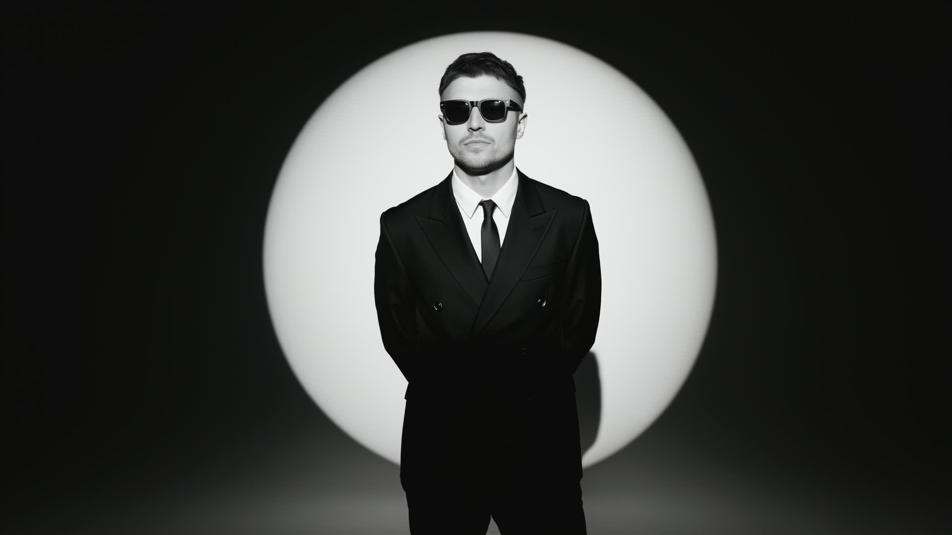 The black fashion look — one man in a circle of light