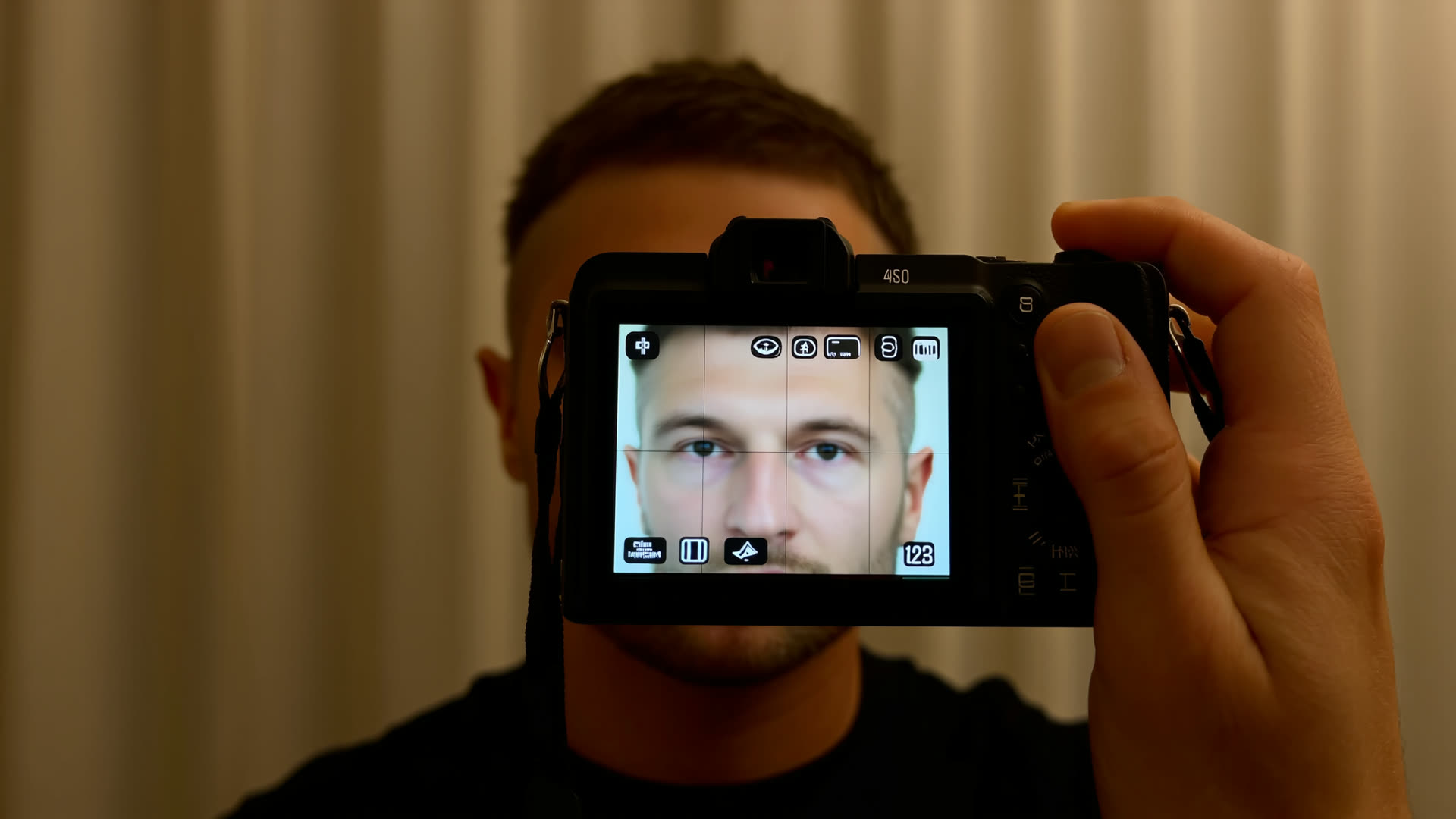 The camera inside the camera — a man becoming his own image